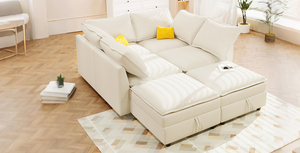 โซฟาเบดแบบโมดูลาร์ 6 ชิ้น Mirod Versatile พร้อมที่เก็บของ, เบาะรองนั่งสองชั้นแบบหนังเทียมทันสมัย, ดีไซน์ที่สะดวกสบายและทนทาน - Product Image 5