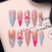 Lot de 10 faux ongles en PMMA faits à la main, courbés 3D, à pointe longue, avec logo personnalisé, couverture complète, marque privée, version française 3.0