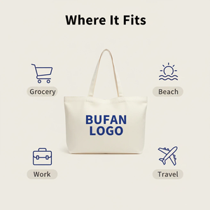 Borsa Tote in Tela Personalizzata BFYS, Borsa per la Spesa in Cotone Riciclabile, Borsa Pubblicitaria con Cerniera e Scritta per Supermercato e Viaggi - Product Image 4