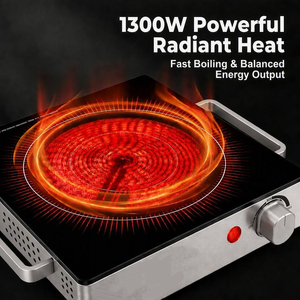 Cuisinière infrarouge portable à brûleur unique 1300W, plaque chauffante électrique sans rayonnement, commande par bouton, compatible avec tous les ustensiles de cuisine - Product Image 2