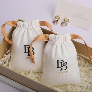Custom Logo Printing Brush Canvas Earring Necklace Storage Bag <b>Drawstring</b> Luxury Soft Cotton Jewelry <b>Pouch</b> - Product Image 1
