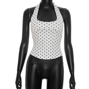 Viviblook J26ST102 Ensemble décontracté pour femme, été, sexy, imprimé à pois, débardeur halter, pantalon court skinny, ensemble deux pièces - Product Image 6