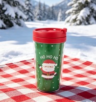 Mug de voyage isotherme à double paroi Père Noël 250 ml/8 oz HO HO HO Gobelet réutilisable en plastique avec couvercle rabattable pour les fêtes