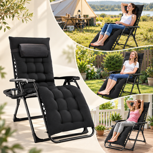 Outdoor <b>Zero</b> Gravity Folding Reclining Lounge Chair Adjustable Patio Camping Recliner with Cup Holder Tray Removable Cushion - Product Image 6