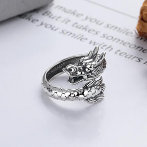 Bague ouverte en argent pur S925, motif ethnique, <span class=keywords><strong>animal</strong></span> porte-bonheur, zodiaque, <span class=keywords><strong>dragon</strong></span>, style chinois, zircon, anniversaire, usage quotidien - Product Image 3