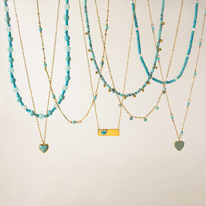 สร้อยคอโชคเกอร์ประดับด้วยหินเทอร์ควอยซ์ธรรมชาติ ชุบทอง 18k PVD บนสแตนเลสสตีล <span class=keywords><strong>316L</strong></span> กันน้ำ ยี่ห้อ ERESI รุ่นใหม่ - Product Image 2