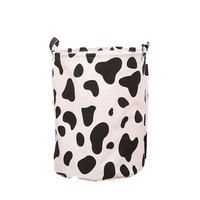 D5352 Panier à linge pliable en tissu coton-lin imperméable pour la maison, sac cylindrique de rangement pour vêtements et jouets à imprimé léopard