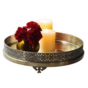 <b>Gold</b> Plated Eco Friendly Christmas Pattern Colored Food <b>Serving</b> <b>Tray</b> Premium Quality Metal Brass Shiny Dishwasher Safe - Product Image 1