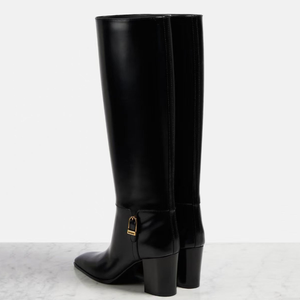 Big Size 46 Wide Fit Women's Square Toe Knee High <b>Boots</b> Ladies High Chunky Heels Shoes Metal Lock on Long Booties - Product Image 5