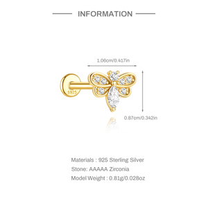 1.2x8mm Flat Back 18K <b>Gold</b> Plated 925 Silver 5A Zircon Bee Helix <b>Tragus</b> Cartilage <b>Piercing</b> Jewelry - Product Image 6