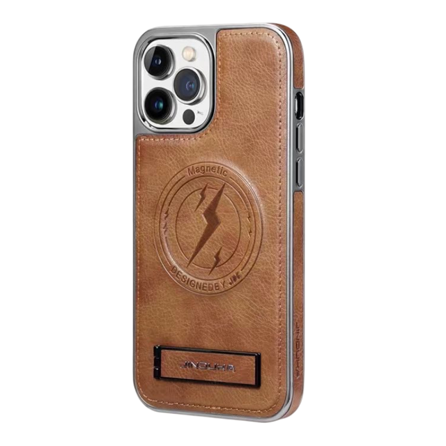 Business PU Leather Invisible Bracket Phone Case for iPhone 16 15 14 13 12 11 Pro Max Wireless Charge Magnetic Shockproof Cover