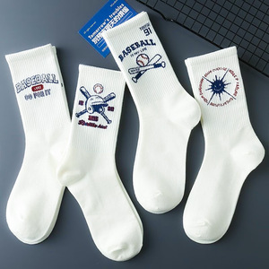 White Crew <b>Socks</b> Baseball Print Cotton Breathable Casual Adults Spring Knitted <b>Socks</b> - Product Image 4