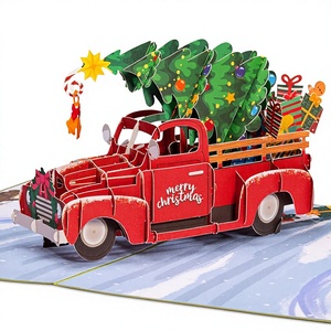 Tarjeta de Navidad Pop-Up 3D con Diseño de Camioneta Roja Retro, Ecológica, Hecha a Mano, Regalo Popular con Diseño de Árbol de Navidad Completo - Product Image 1