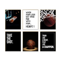 Lot de six tableaux muraux motivants de basketball, encadrés or mat, pour café sportif, lounge et lieux événementiels, achat en gros