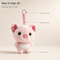 Porte-clés cochon en peluche rose, adorable poupée animal en peluche, breloque de sac, pendentif, porte-clés souple avec mousqueton pour sac à main et sac à dos