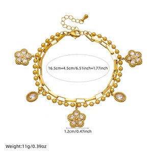 Fashion Charm Bracelet Gold Plated Double Layer Flower Pendant Zinc Alloy Jewelry Gift - Product Image 4