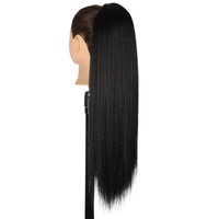 Queue de cheval synthétique résistante à la chaleur, noire naturelle, avec cordon de serrage, pour femmes et filles, 26 pouces, extensions de cheveux lisses Yaki