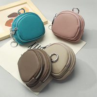 Dompet Koin Kulit Asli Tas Mini Lapis Kulit Sapi Ritsleting Ganda Kapasitas Besar Penyimpanan Kunci Koin Dompet Kecil Wanita Warna Solid