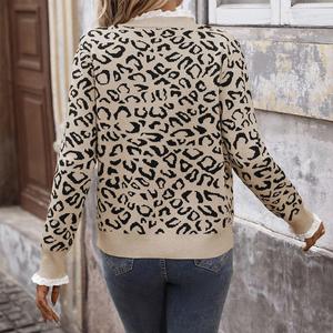 Maglione in <span class=keywords><strong>Maglia</strong></span> Acrilica con Stampa <span class=keywords><strong>Leopardata</strong></span>, Stile Retrò Casual, Nuova Tendenza Primaverile, Collo Tondo con Cuciture in Pizzo per Donne - Product Image 4