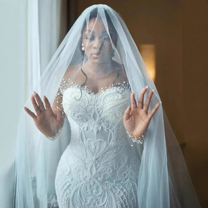 Robes de mariée sirène africaines LY-WD1229 pour mariage, robes de mariée à manches longues et épaules dénudées pour les mariées, service OEM - Product Image 3