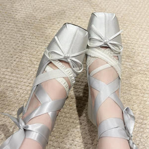 Ballerines en cuir véritable pour femmes, style rétro décontracté, avec nœud en soie française, imperméables, adaptées à toutes les saisons - Product Image 5