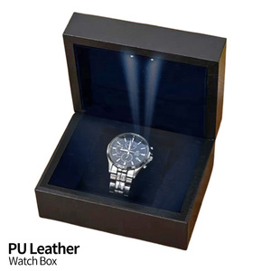 Sang trọng da màu đen dẫn ánh sáng hiển thị hộp đồng hồ với biểu tượng tùy chỉnh cho đồng hồ và vòng đeo tay bao bì - Product Image 1