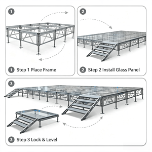 Palco in Vetro Temperato con Telaio in Alluminio, Piattaforma Modulare Trasparente per Matrimoni, Eventi, Mostre e <span class=keywords><strong>Concerti</strong></span> - Product Image 4