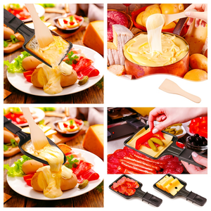 Mini ensemble de 4 poêles <span class=keywords><strong>à</strong></span> <span class=keywords><strong>raclette</strong></span> avec 4 spatules en bois, grill électrique universel et poêle <span class=keywords><strong>à</strong></span> frire pour la maison et l'extérieur - Product Image 4