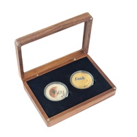Double boîte à monnaie en bois de noyer Vintage rangement sûr porte-médaille en acrylique Transparent pour collection de pièces anciennes gravées