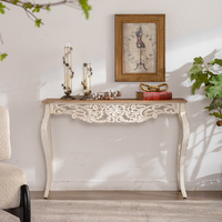 Table console décorative sculptée, style campagne française vintage, table d'entrée rustique en bois antique