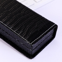 Boîte à stylos en cuir PU noir effet crocodile avec couvercle rabattable et surpiqûres blanches, pour stylos plume, stylos bille et stylos gel, emballage cadeau et boîte de rangement, vente en gros