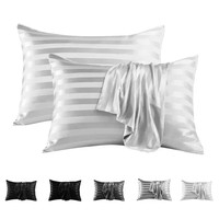 Taie d'oreiller en satin soyeux à rayures écologiques, lavable en machine, pour la maison et l'hôtel, partie des ensembles de draps, taies d'oreiller et housses de couette