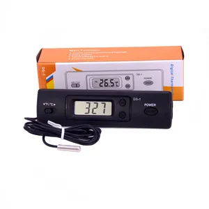 DS-1 LCD Mini C/F Time Display Digital In and Out Tempeterature Meter Thermometers for Car AC Refrigerant Freezer Aquarium Pet