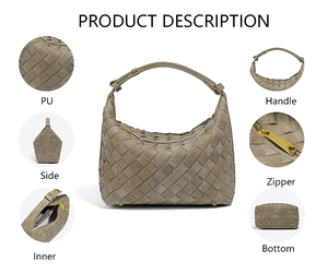 Bolso tejido con asa superior 3374 J, bolso de ante texturizado con forma de media luna para axilas, bolso de hombro tejido elegante de estilo Vintage con cierre de cremallera - Product Image 2