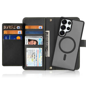 เคสโทรศัพท์หนังสำหรับใส่บัตร S25 Ultra พร้อมกระเป๋าแม่เหล็กแบบถอดได้ 2-in-1 และเคสโทรศัพท์แบบมีสายคล้องคอ S25 - Product Image 1