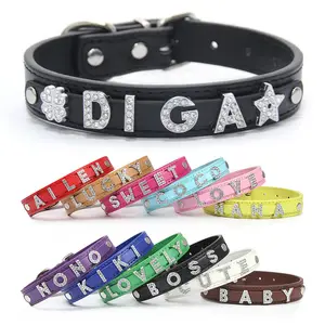 Wholesale cheap plain personalized name alphabet leather dog collar with sliding letters