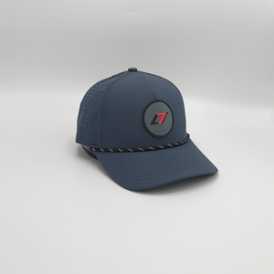 Casquette de baseball de luxe premium, structurée à 5 panneaux, avec visière incurvée, logo en patch de caoutchouc PVC imperméable, style golf avec cordon - Product Image 4