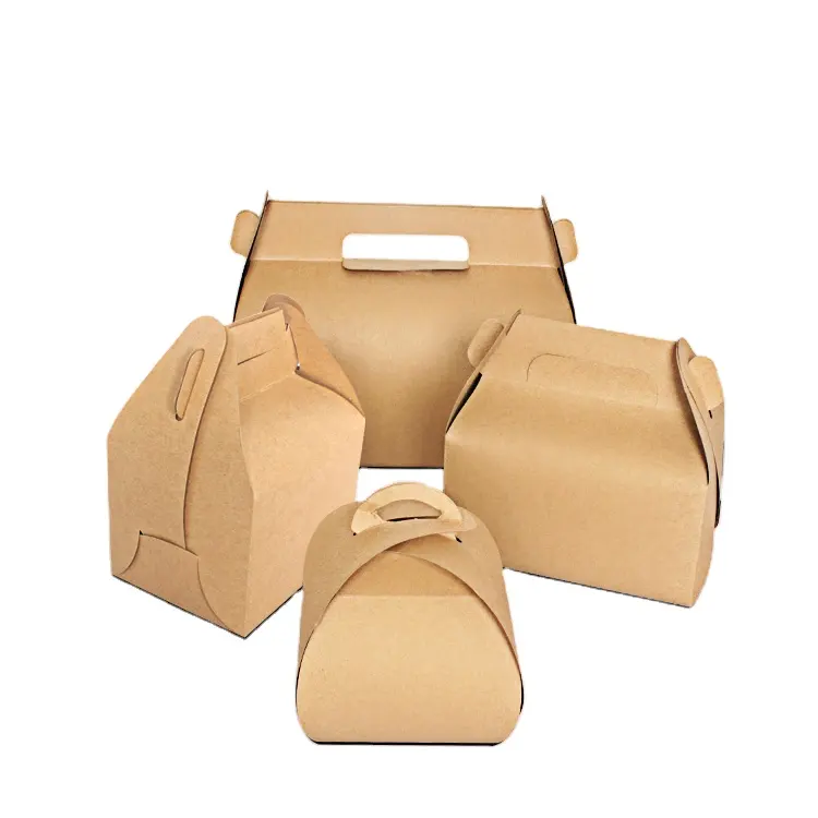 공장 맞춤형 베이커리 케이크 조각 피크닉 상자 포장 크리 에이 티브 접이식 생분해 성 갈색 종이 상자 식품 운반 종이 상자