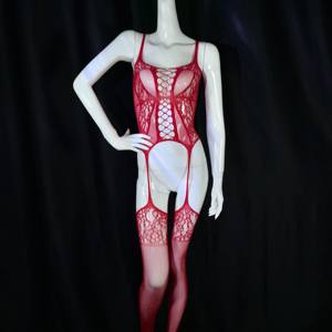 ชุดบอดี้สูทตาข่ายเซ็กซี่สำหรับผู้หญิง สีแดงร้อนแรง เป้า<span class=keywords><strong>เปิด</strong></span> โชว์หลัง ประดับคริสตัล ดีไซน์โปร่งบาง ฟรีไซส์ - Product Image 1