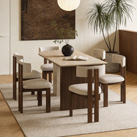 Table d'îlot de salle à manger demi-lune en travertin de style Mid-Century, table murale design en bois massif pour petite maison