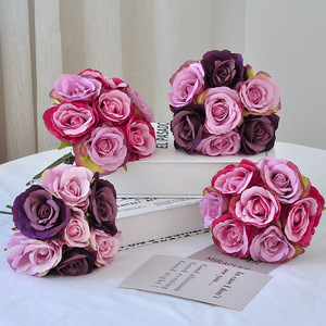 Ramo de Rosas Artificiales de Seda, 7 Tallos, Atado a Mano, Flores para Boda, Color Morado, Rojo, Blanco, Rosa, Champán - Product Image 3
