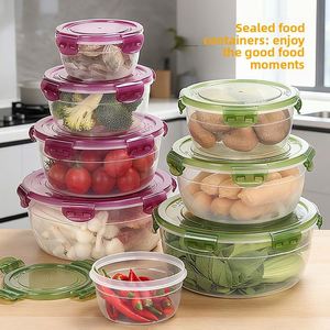 Round Food Grade Plastic Fresh Keeping <b>Box</b> Sealed <b>Lunch</b> <b>Box</b> Refrigerator Fruit Container Daily Kitchen Fresh Bowl - Product Image 5