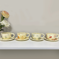 Taza de Porcelana con Diseño Floral y Asa, con Bandeja, Apta para Microondas y Lavavajillas, Ideal para Regalos