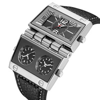 Montre Homme OULM HP9525 Grand Cadran Tendance Multi-Fuseaux Horaires Rectangulaire Quartz Vintage