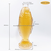 Bouteilles en verre en forme de poisson de 500 ml, bouteilles en verre de qualité supérieure pour les spiritueux, carafe en verre personnalisée pour le whisky, le brandy, la tequila, les spiritueux