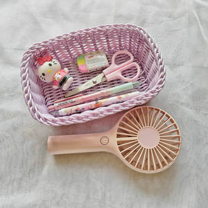 Panier de rangement rectangulaire moderne et minimaliste en PP, imitation rotin, couleurs bonbon, écologique, organisateur de bureau pour articles divers - Product Image 2