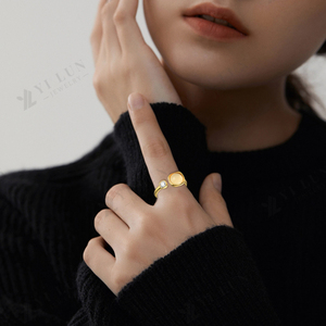 YILUN Anillo de piedra natural de oro Chapado en <span class=keywords><strong>plata</strong></span> de ley 925 Diseñ<span class=keywords><strong>o</strong></span> único Anillo de vidrio ajustable para mujer - Product Image 2