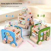 Boîte d'activités multifonctionnelle en bois à six faces pour l'apprentissage précoce, jouet éducatif Montessori en forme de bus pour enfants, jouets en bois