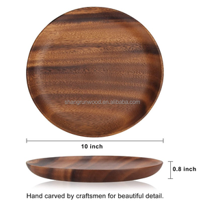 Acacia Wood Dinner <strong>Plates</strong> 10inch Round Acacia Wood <strong>Plate</strong> Set Easy Cleaning Lightweight for Dishes Snack Dessert - Product Image 3