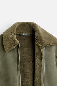 سترة جلدية من جلد الغزال مخصصة عالية الجودة فاخرة بسحاب أعلى سترة بطانة شيربا للرجال - Product Image 6